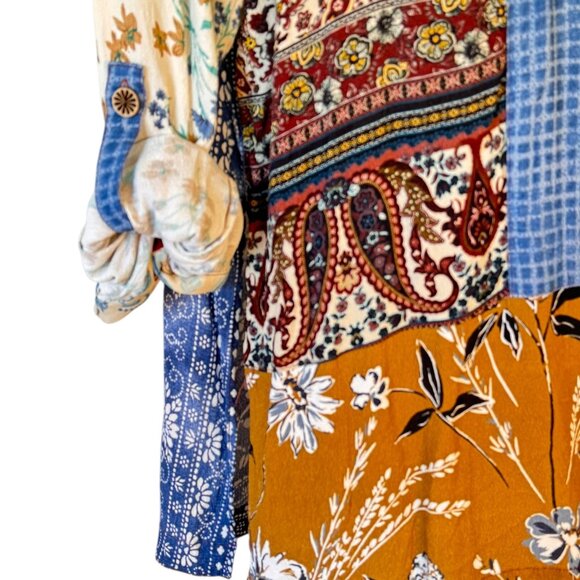 John Mark Patchwork Print Tunic Button Front Shirt Multicolor Women Plus Size 1X - Picture 7 of 12